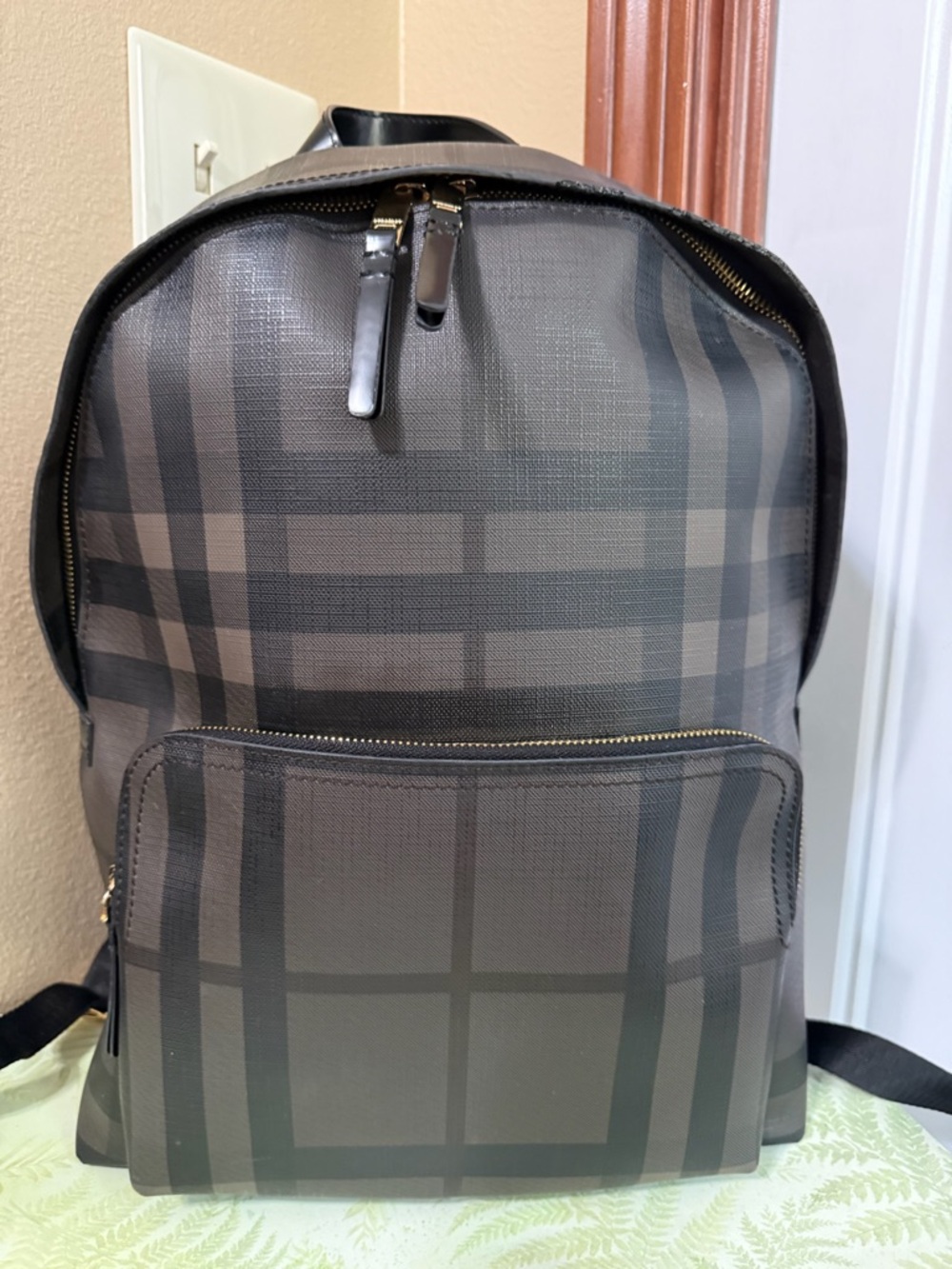 Burberry Black and Gray Check Canvas Backpack
